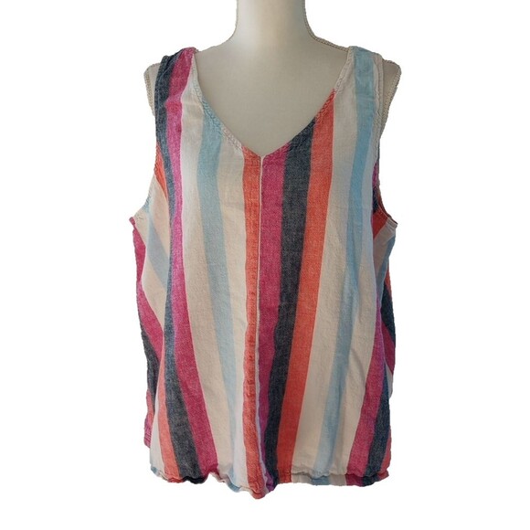 Time Tru Size 3X Tank Top Linen Blend Striped Boho Casual Beach Cruise VNeck - Picture 1 of 6